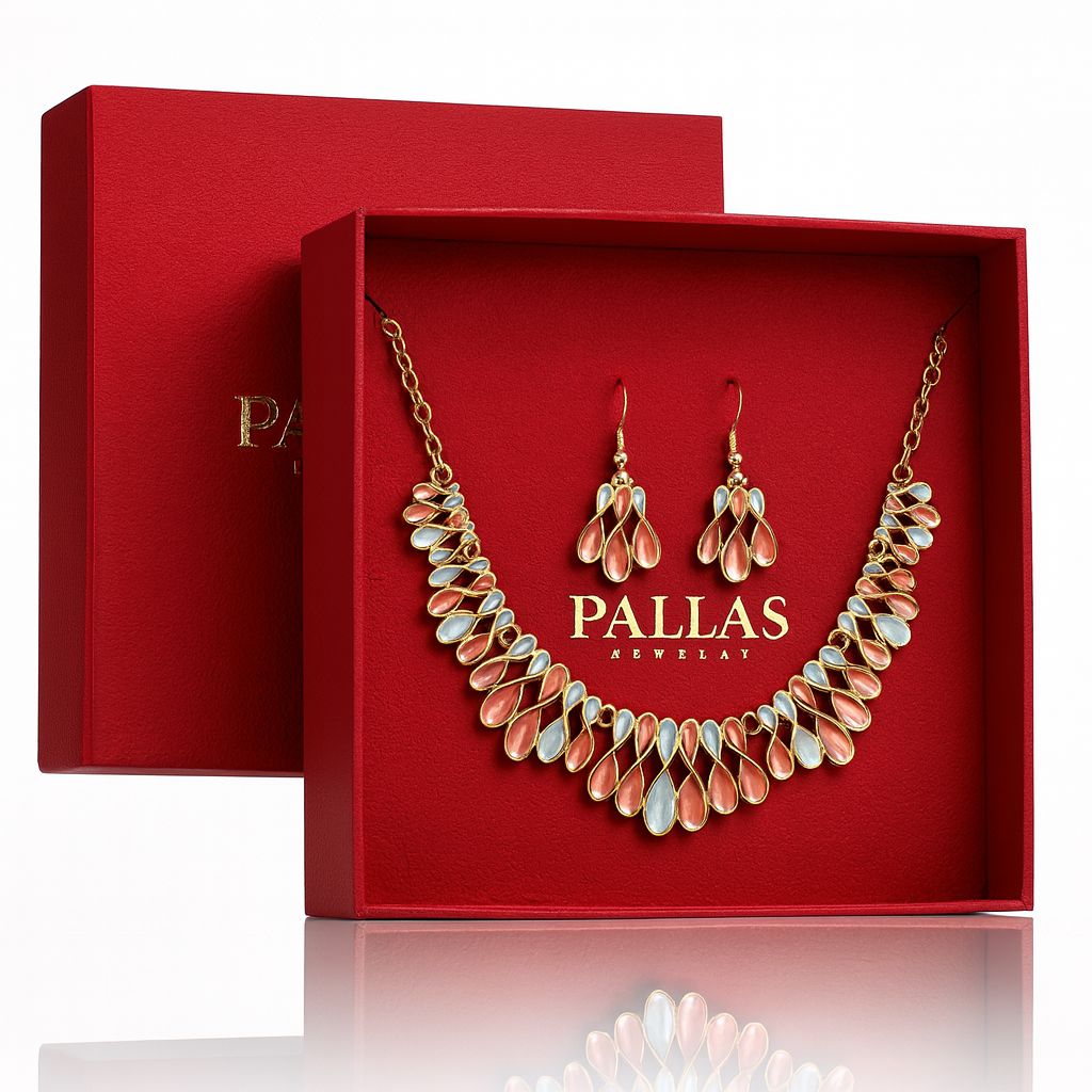 Luxury red jewelry box with KC gold necklace and earrings set