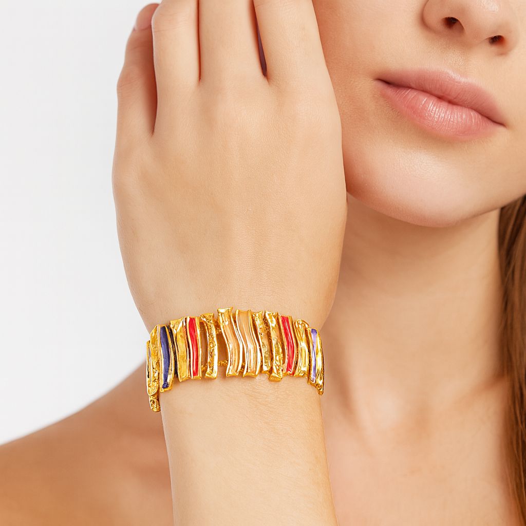 KC gold plated stretch bracelet on model