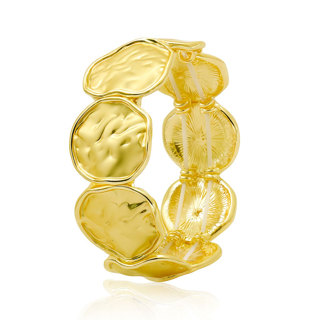 KC gold plated Irregular Mirror Disc bracelet with sculptural, reflective modern design by Pallas Jewellery