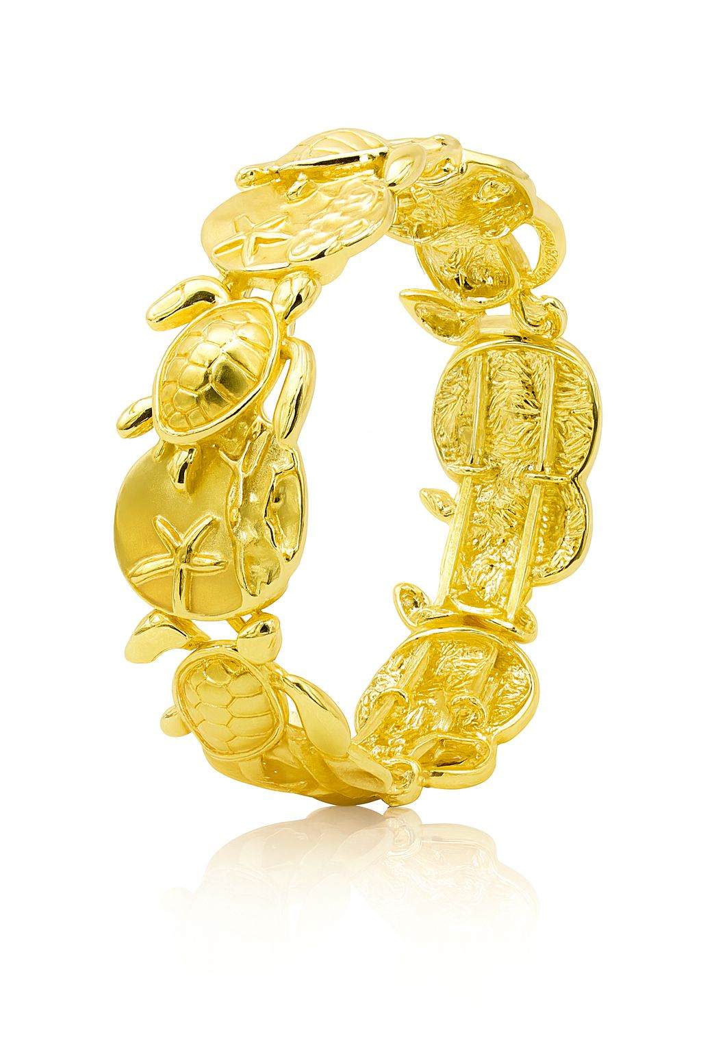 Ocean Life bracelet with gold plated turtles, starfish, and shell design by Pallas Jewellery