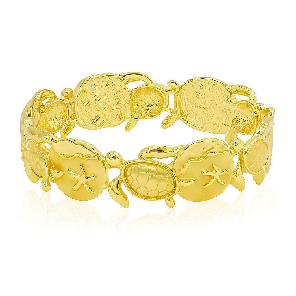 KC gold plated Ocean Life bracelet with turtle, starfish, and shell motifs by Pallas Jewellery