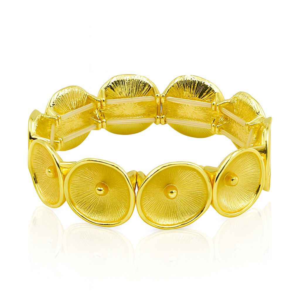 Sunburst KC gold plated bracelet with radiant textured discs and stretch-fit design by Pallas Jewellery