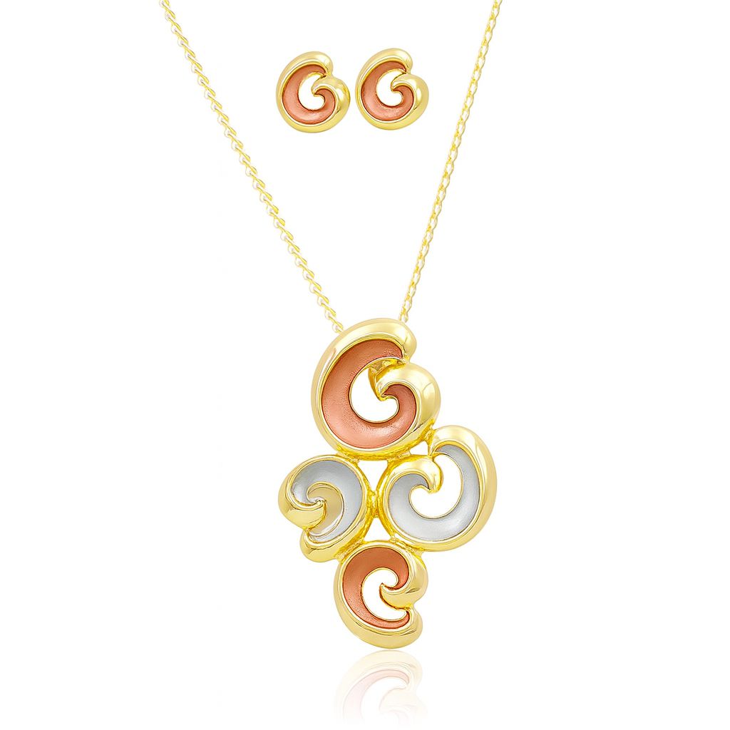 Artistic swirl pendant necklace and matching enamel earrings”