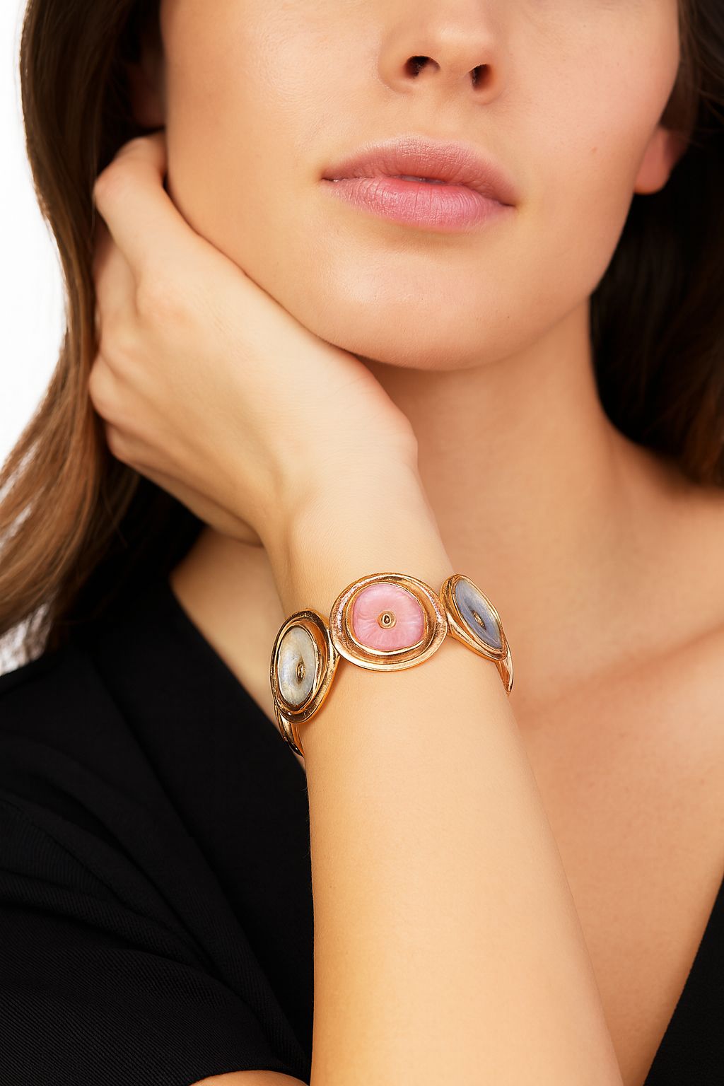 Hand-painted enamel circle bracelet in pastel tones