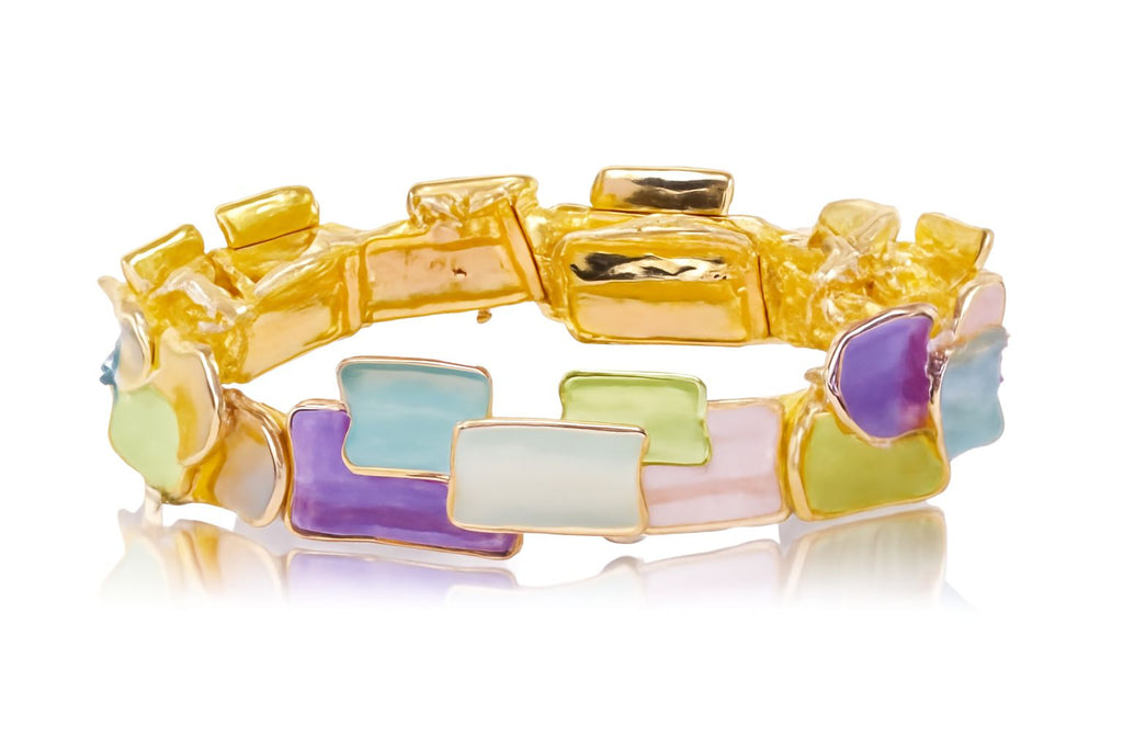 Hand-painted enamel bracelet details in pastel colors