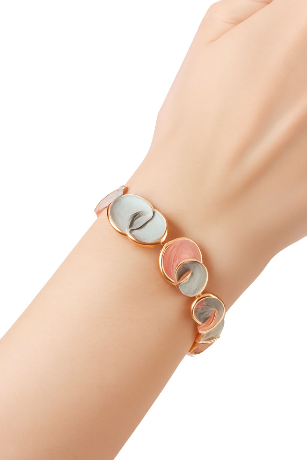 Side view of pastel swirl enamel bangle jewelry
