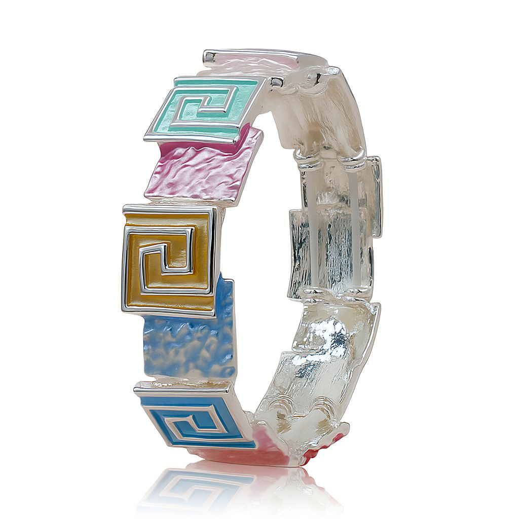 Pastel geometric bracelet set with KC gold plating and hand-painted enamel