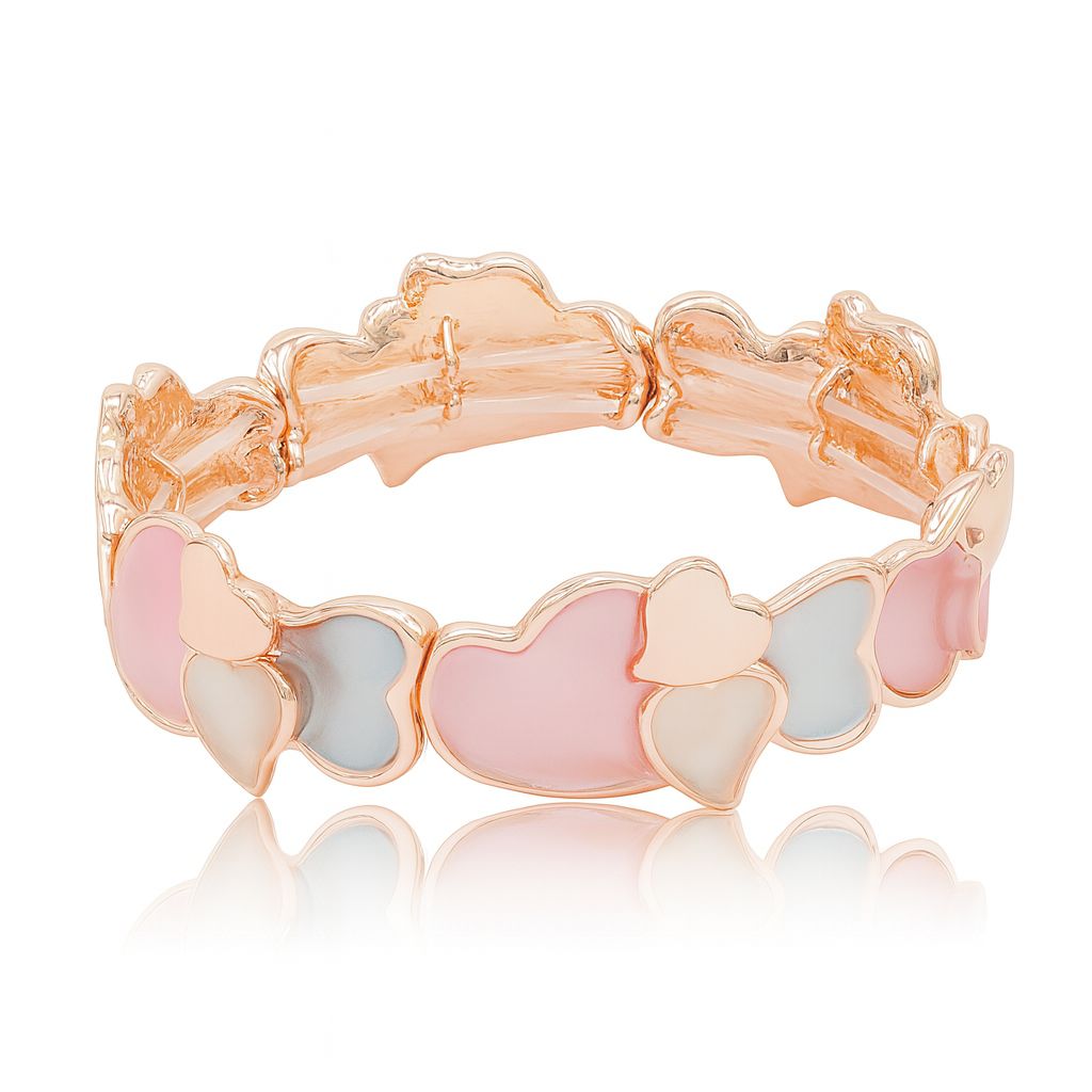 Pastel enamel heart bracelet in pink, blue and cream thin-paint design