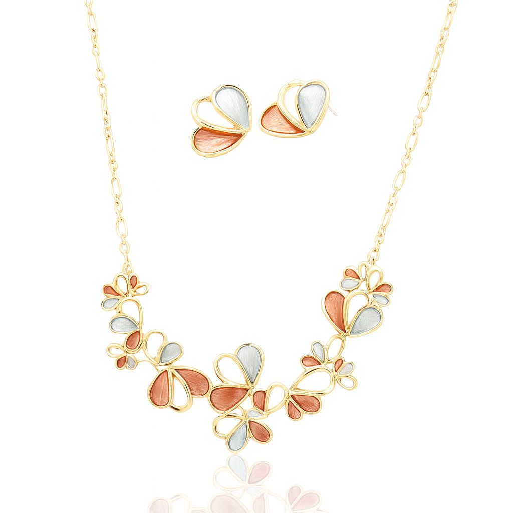 Hand-painted enamel petal necklace and earrings set for women