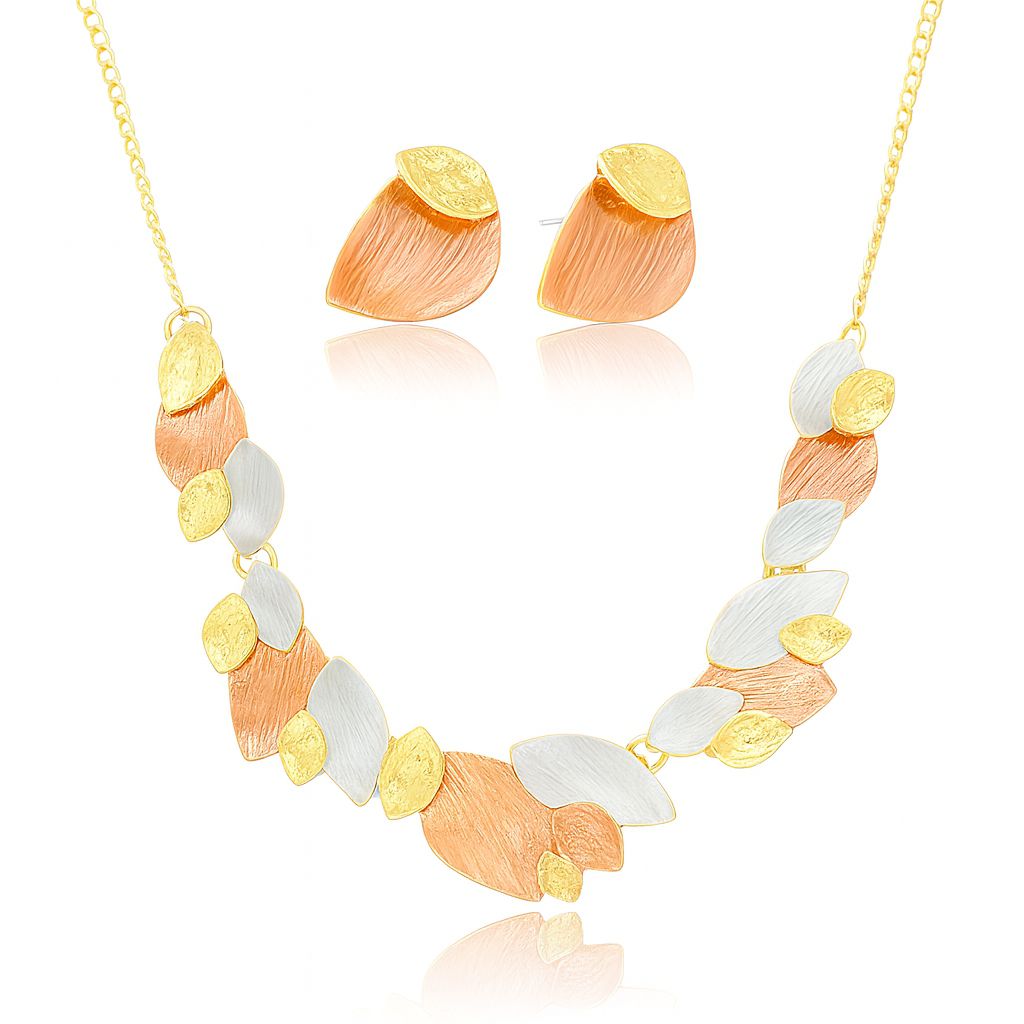 Hand-painted petal necklace and earrings set with KC gold plating