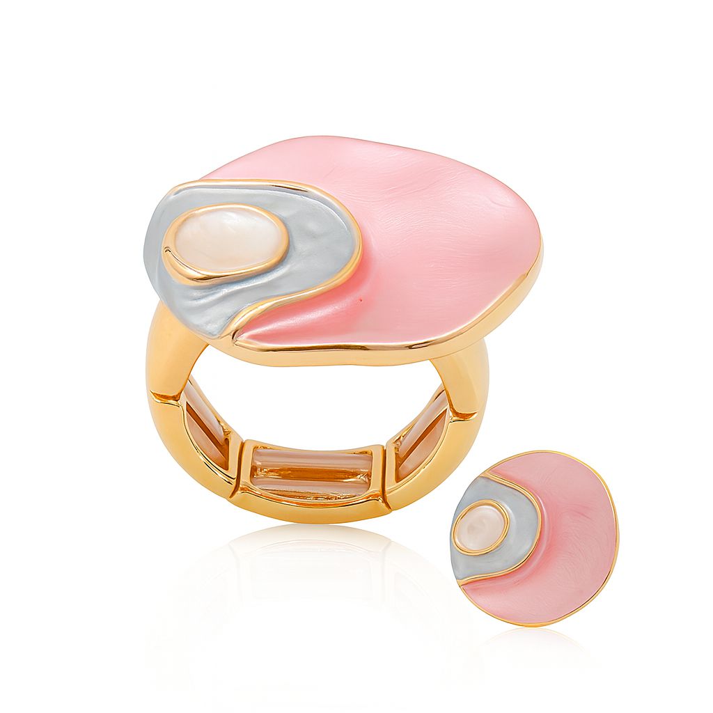 Pink enamel statement ring with KC gold plating
