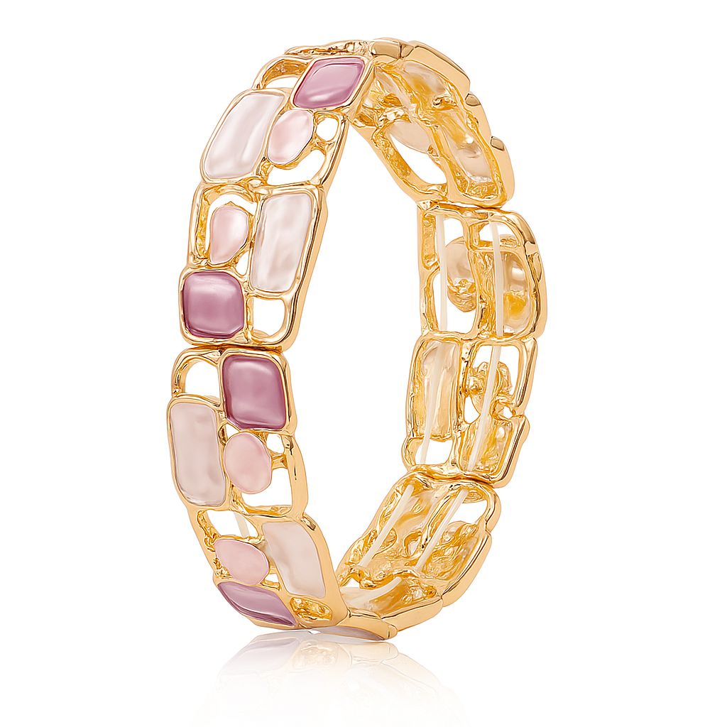 Hand-painted pink mosaic KC gold bracelet for women