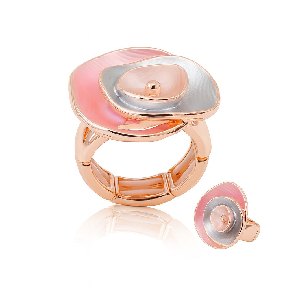 Pink and silver enamel swirl ring with KC gold plating