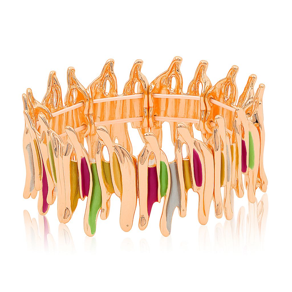 Side view of multicolor artistic enamel bracelet for women