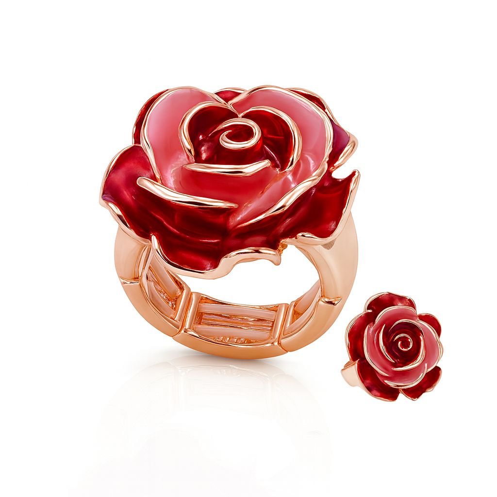 Hand painted red rose enamel statement ring with KC gold plating