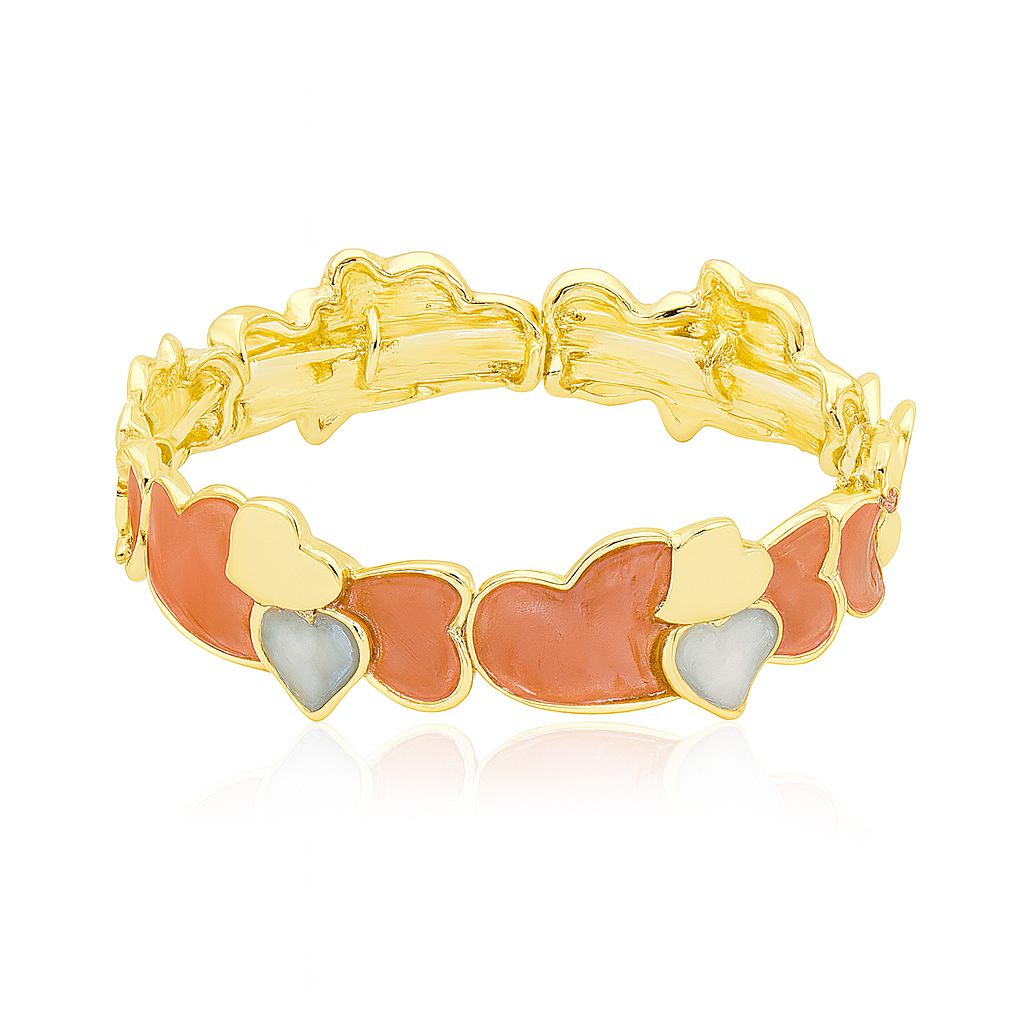 Romantic gold bracelet featuring sculpted heart shapes and smooth enamel details