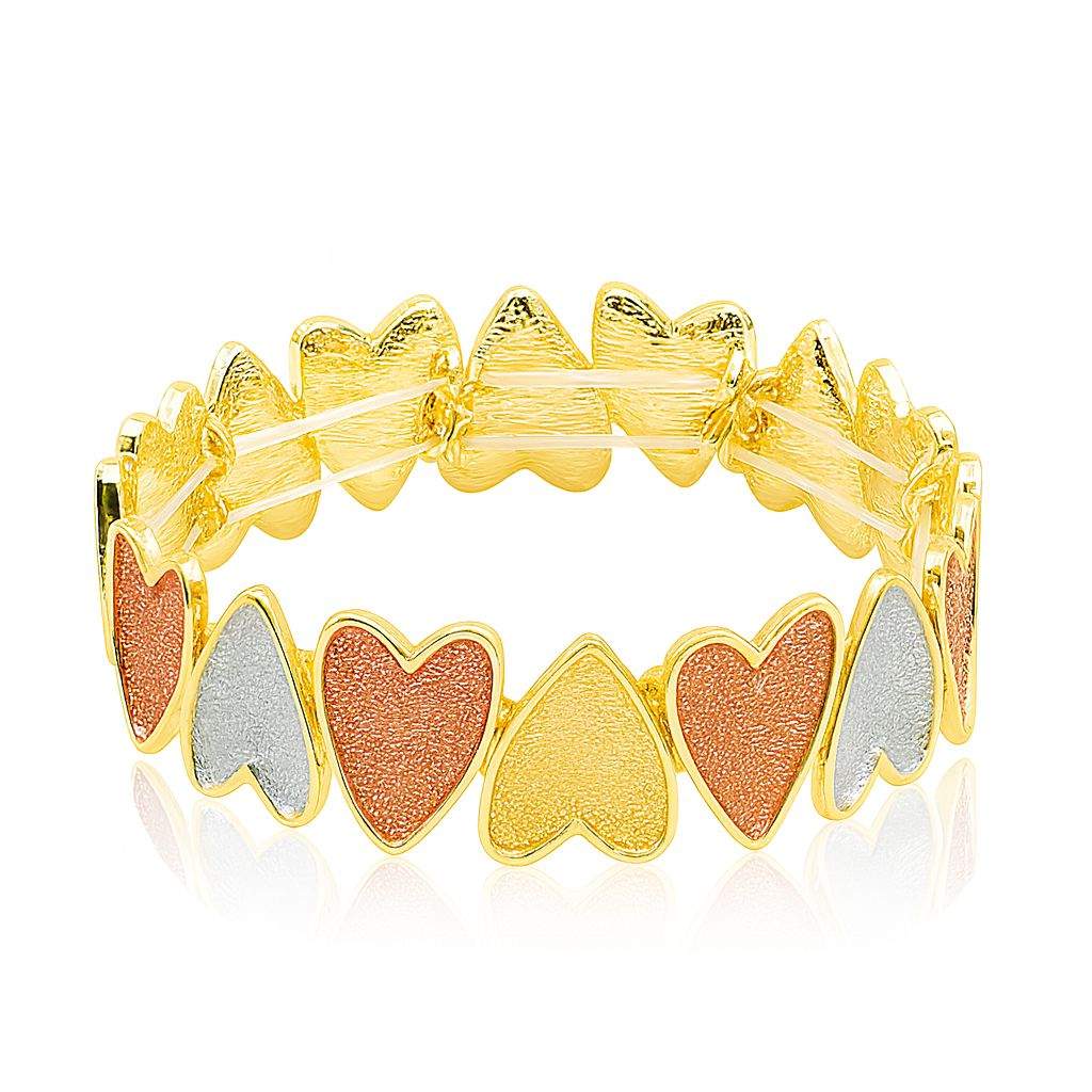 KC gold plated tri-color heart link bracelet with hand-painted glitter texture