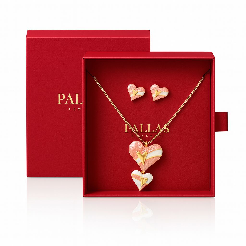 Romantic KC gold heart jewelry gift set in red box