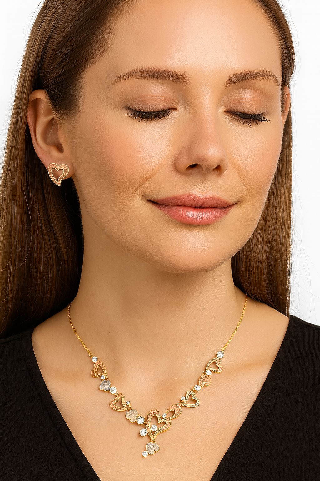 Hand-painted heart necklace details with textured finish