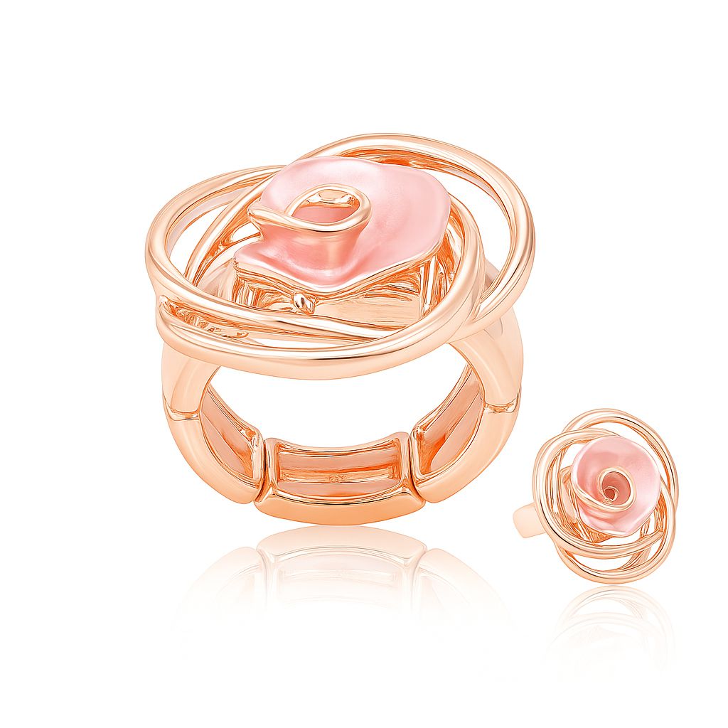 Artistic rose statement ring in KC gold plated alloy with hand painted enamel