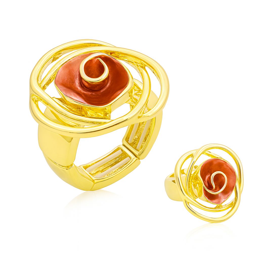 Hand-painted rose swirl gold statement ring for women