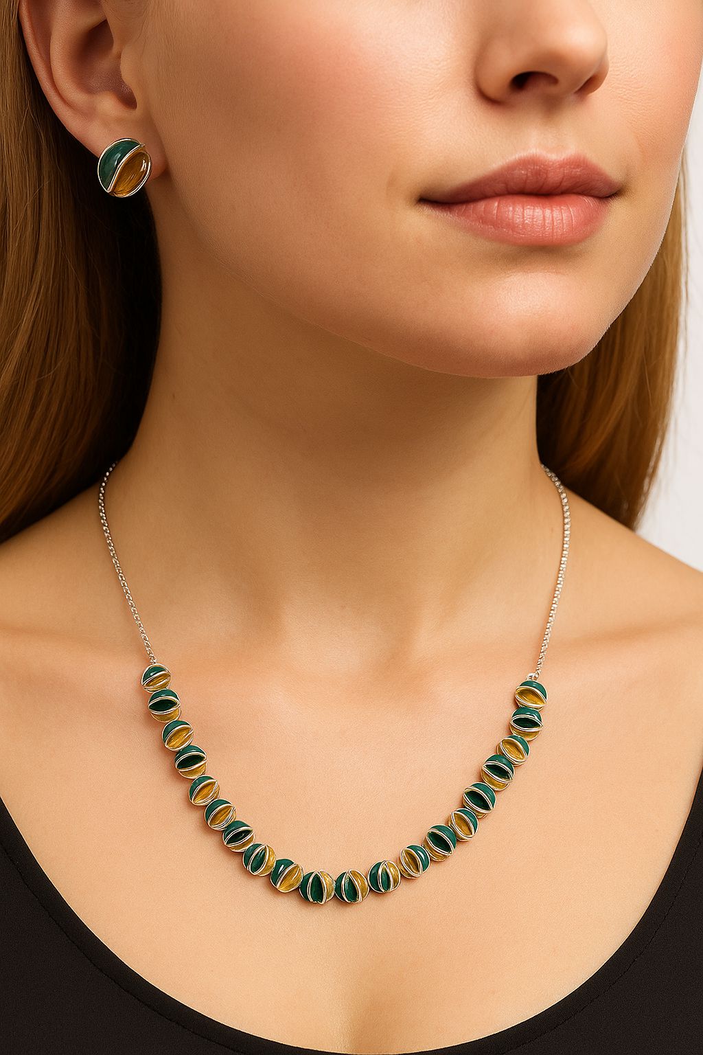 Hand painted swirl disc stud earrings close up