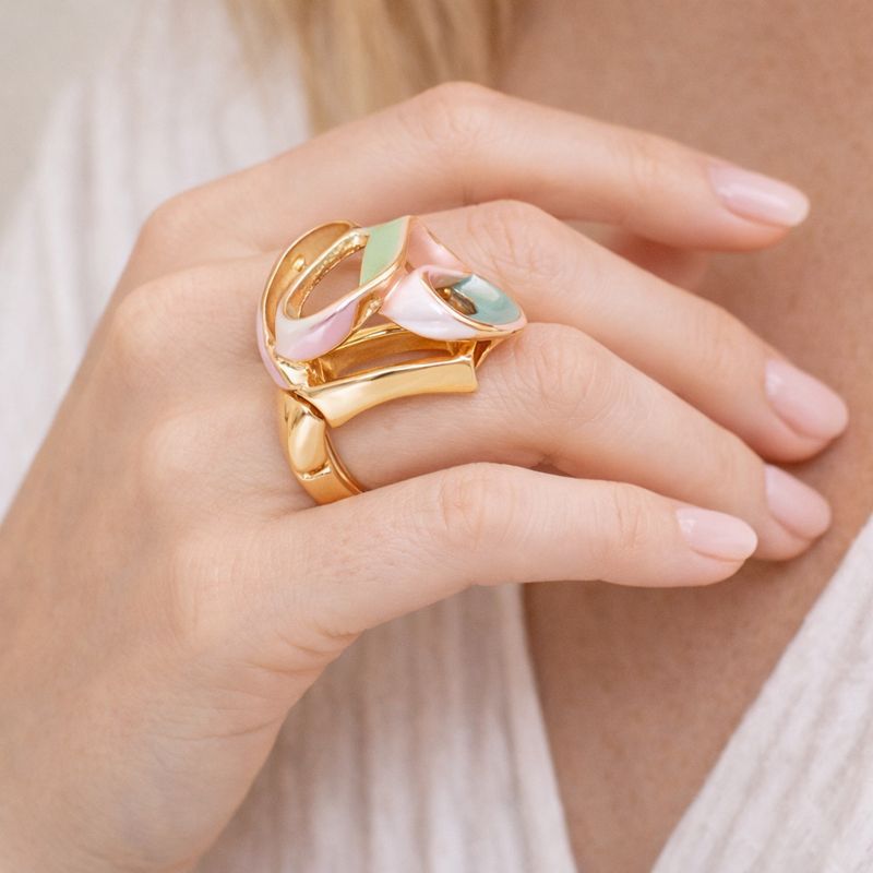 Sculptural KC gold plated ring with hand painted enamel pastel details