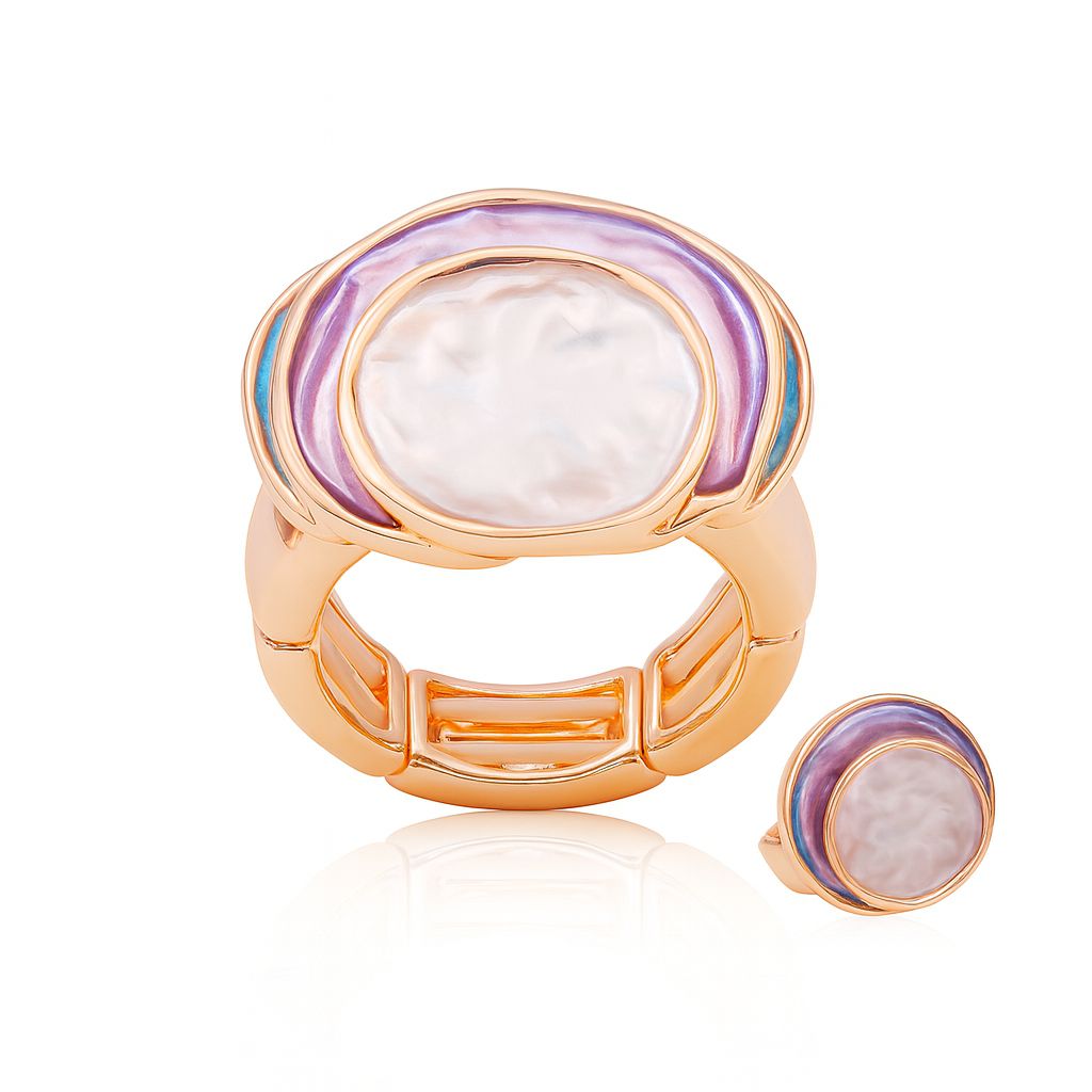 Sculptural KC gold enamel ring with hand painted artistic design