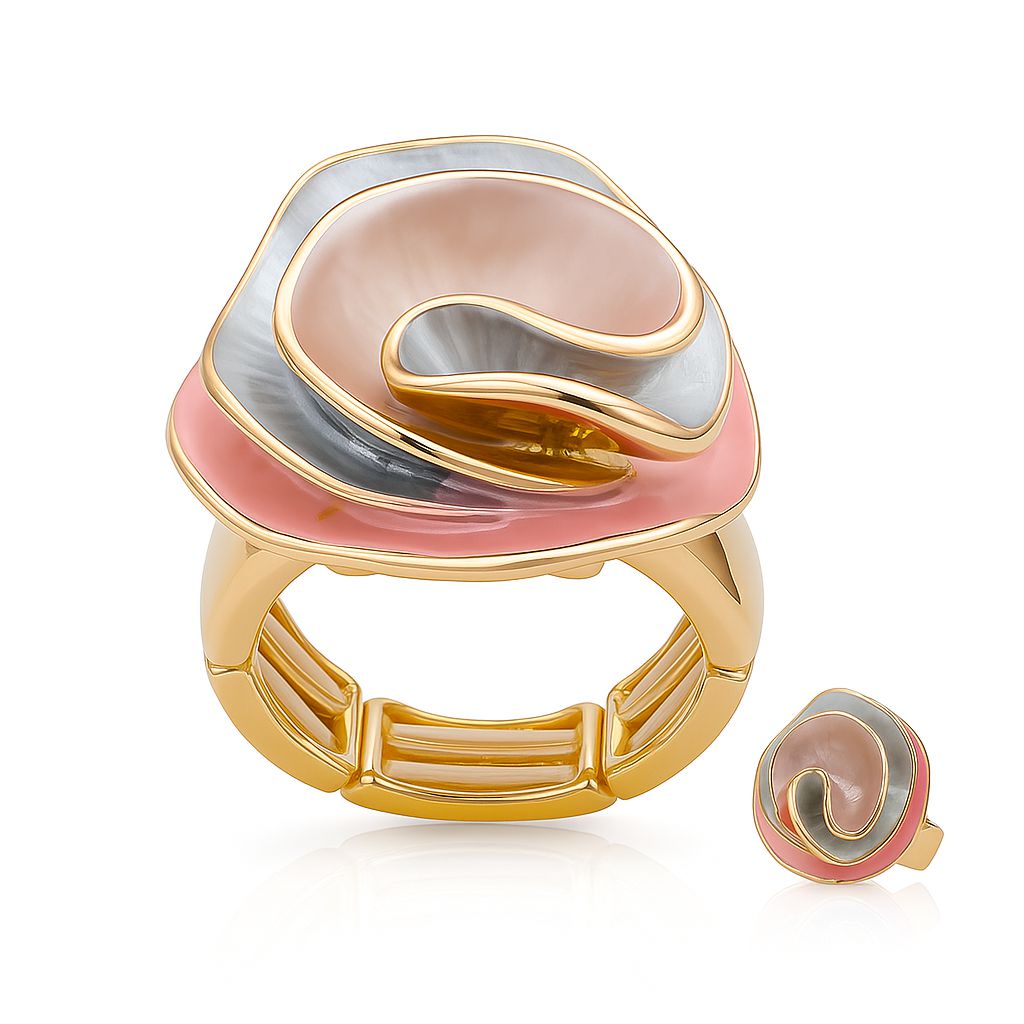Soft enamel fluid statement ring with KC gold plating worn on finger