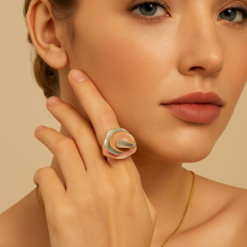 Hand painted soft enamel statement ring in KC gold plated alloy