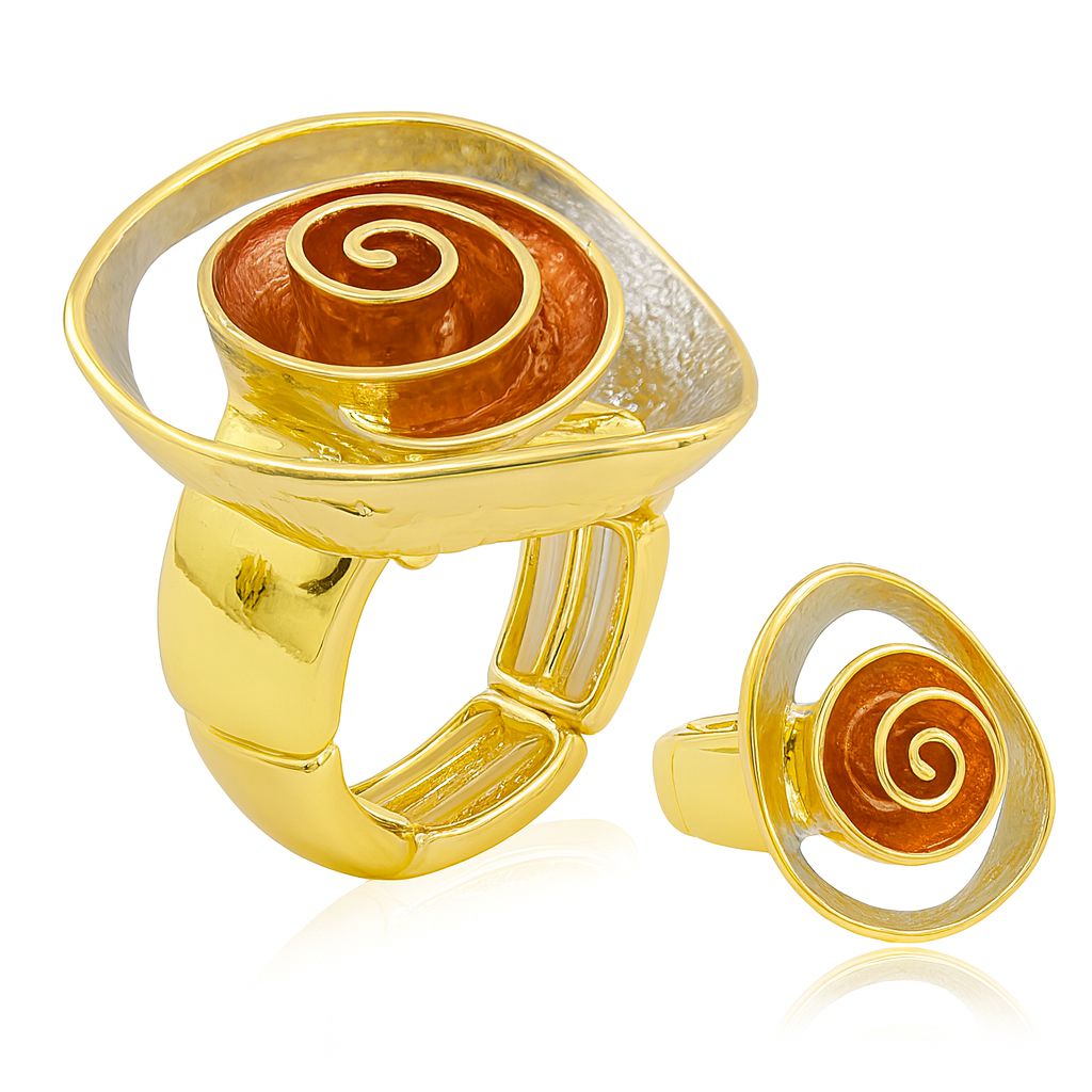Gold spiral statement ring with hand-painted enamel design