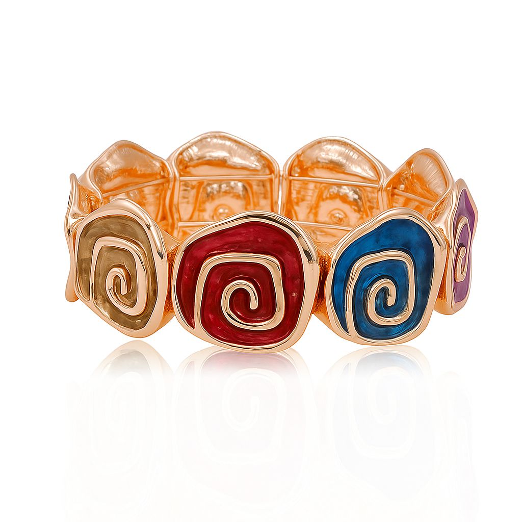 Hand-painted enamel spiral bracelet on wrist