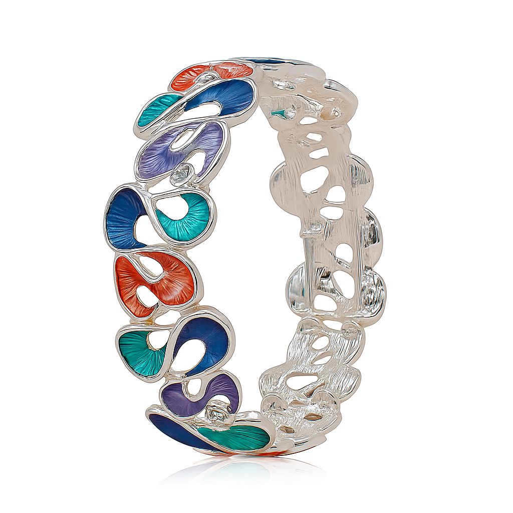 Hand-painted spiral enamel bangle bracelet in multicolor design