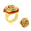 Spiral Rose Statement Ring – KC Gold Plated Artistic Swirl Design | Hand-Painted Enamel Flower Ring