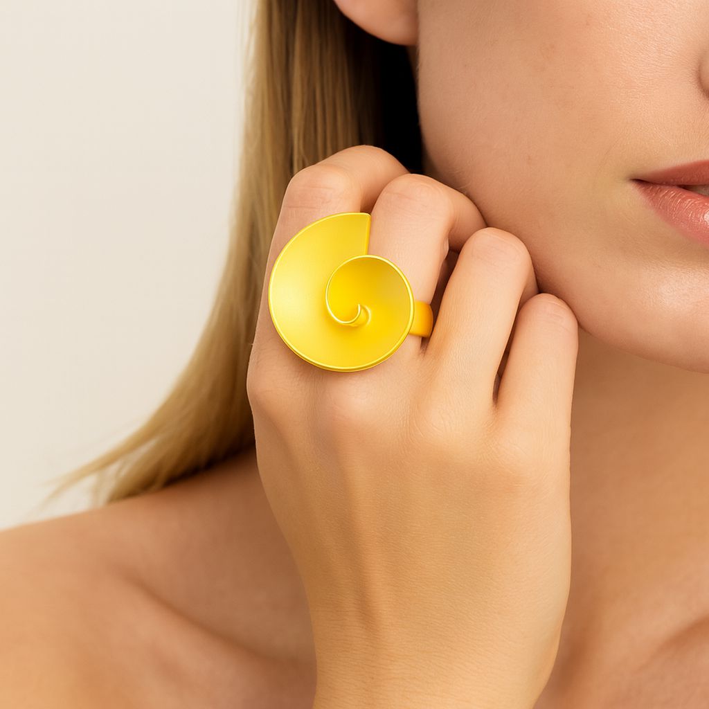 Hand-painted enamel swirl ring in gold finish