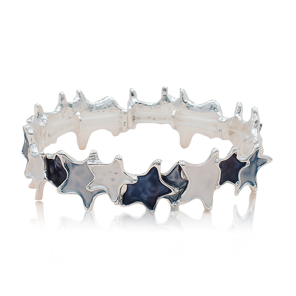 KC gold plated alloy star bangle with blue and white enamel