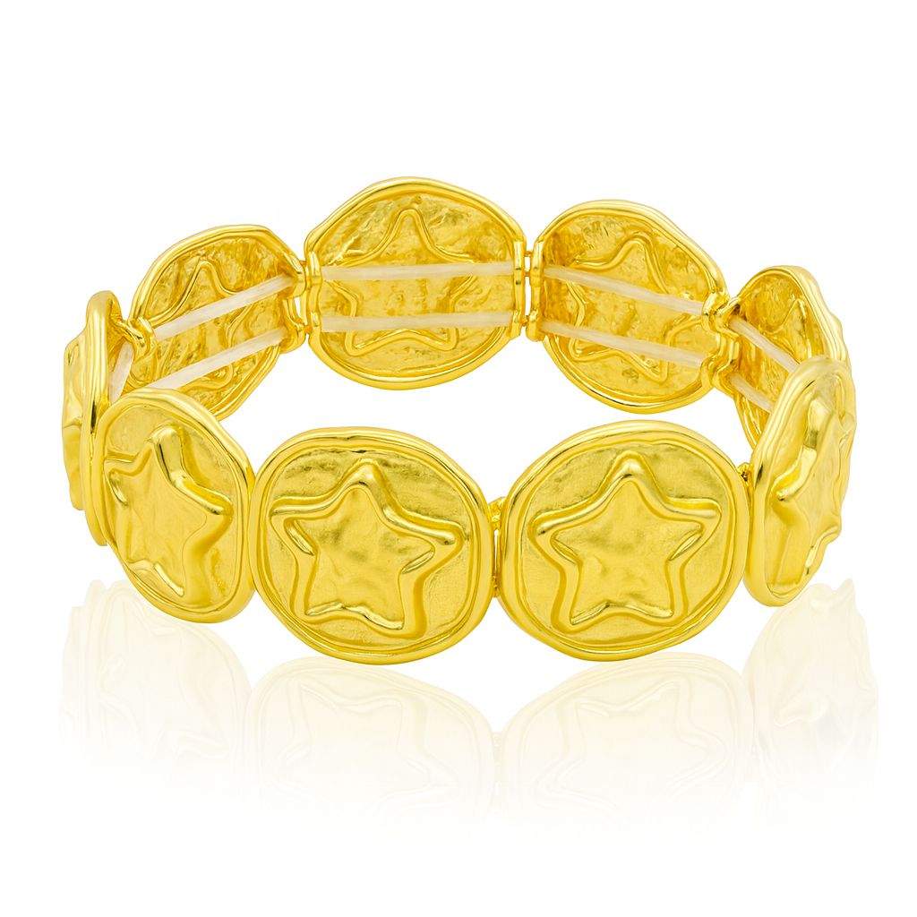 Star embossed gold bracelet for women with KC gold plated alloy and stretch link design