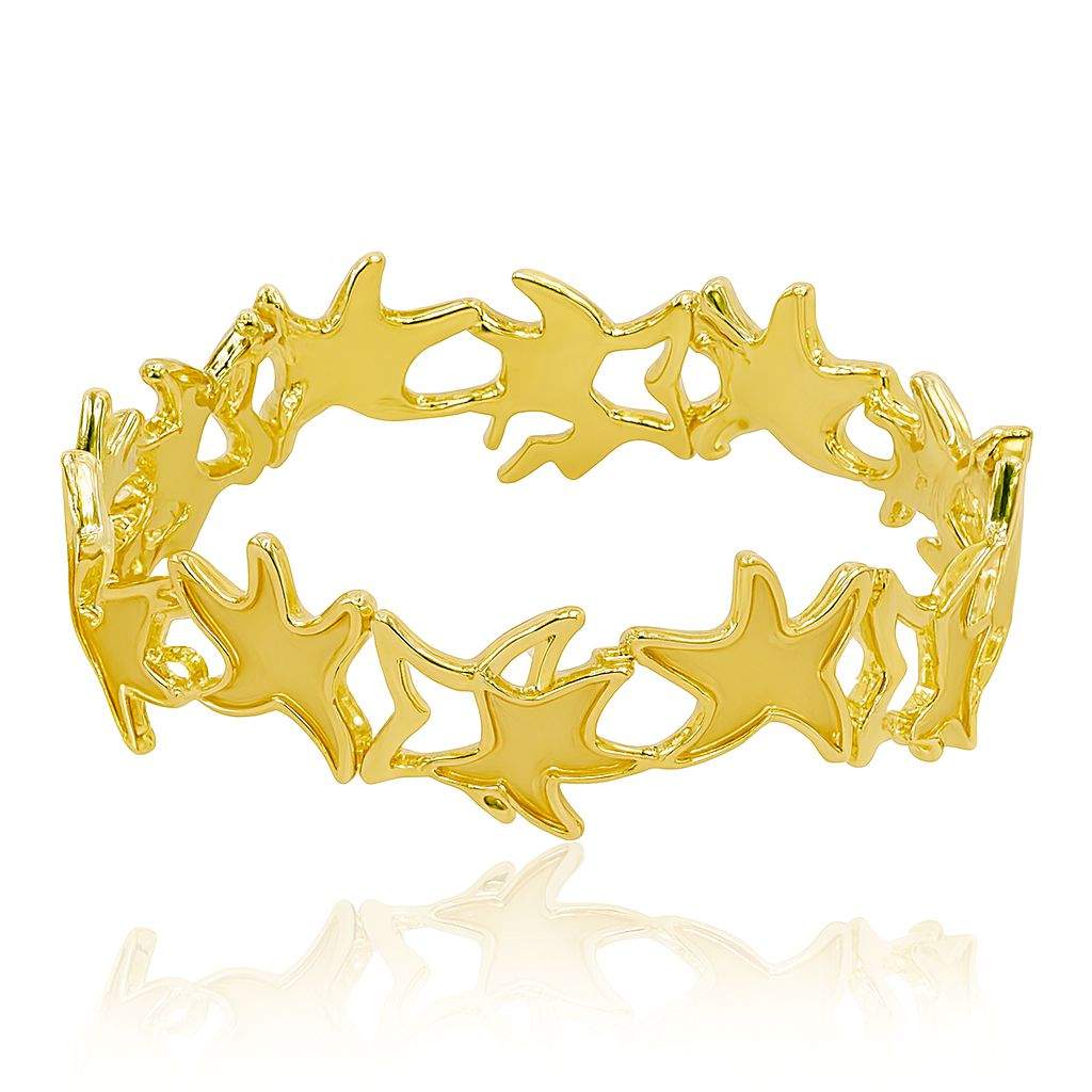 Star outline gold bracelet with openwork star design, KC gold plated alloy, hand-painted finish, modern minimalist style