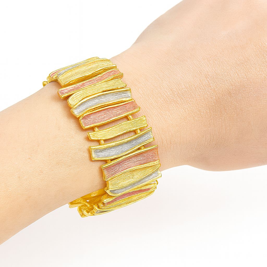 Modern alloy KC gold bangle with coral and silver enamel