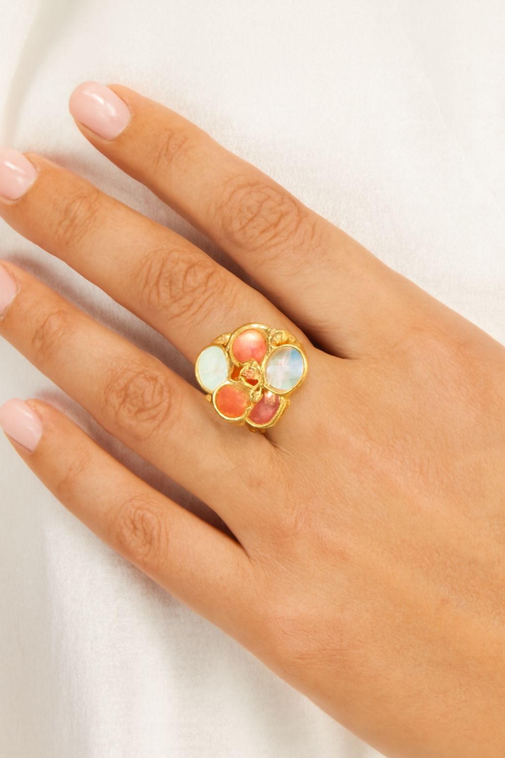 Bold cocktail ring with colorful enamel circles and KC gold plating”