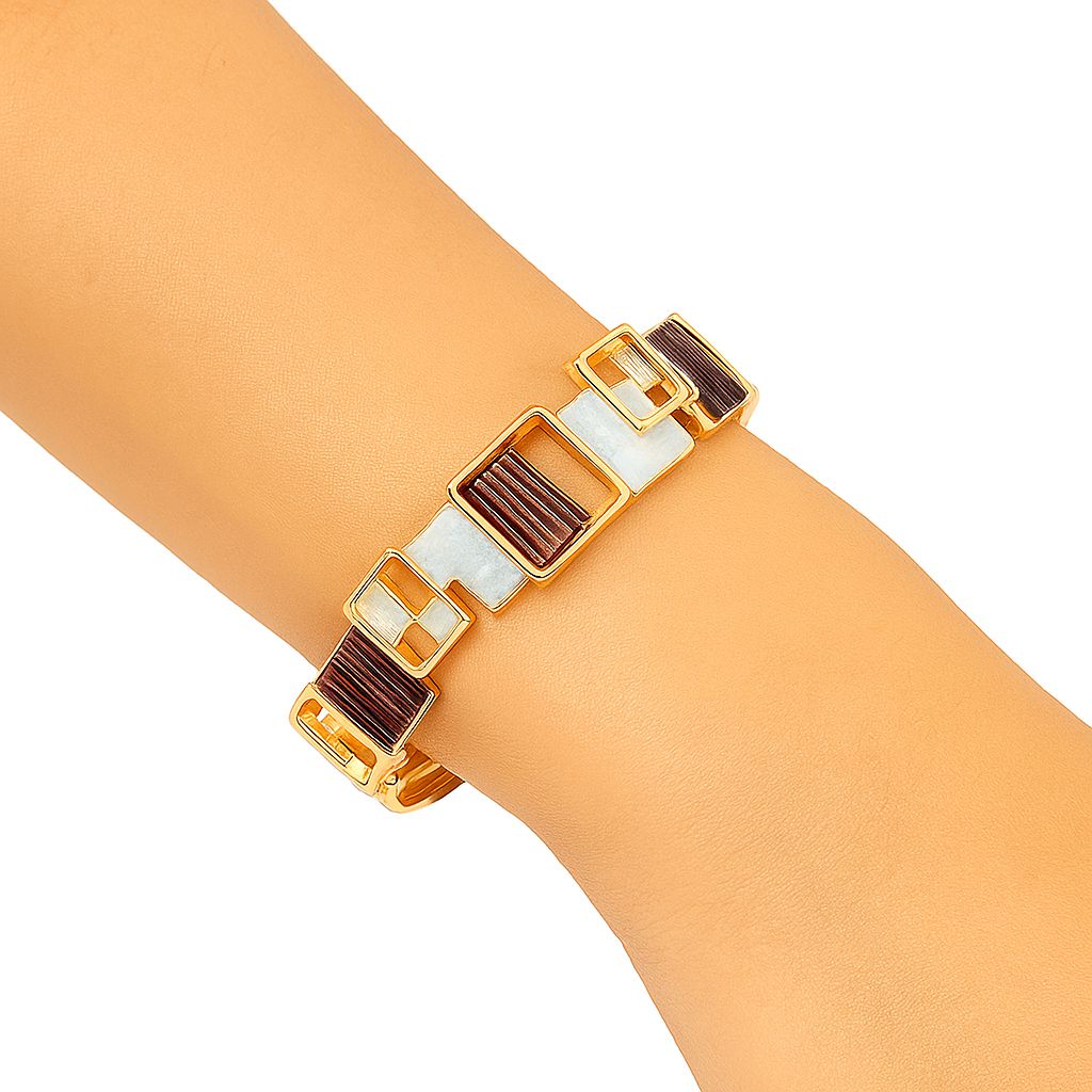 Gold enamel bangle with modern geometric square shapes