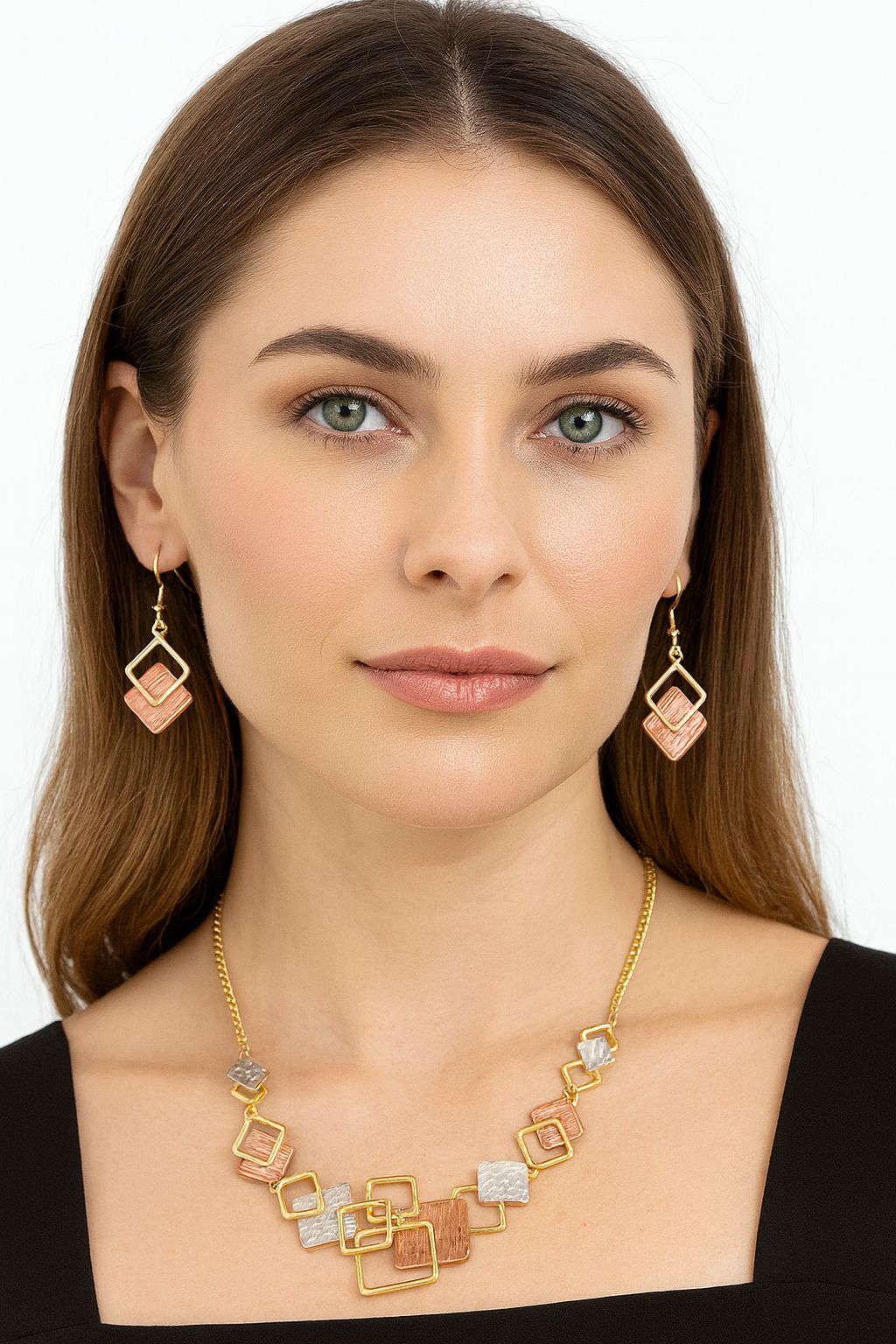 Statement square jewelry set for women in mixed metal tones