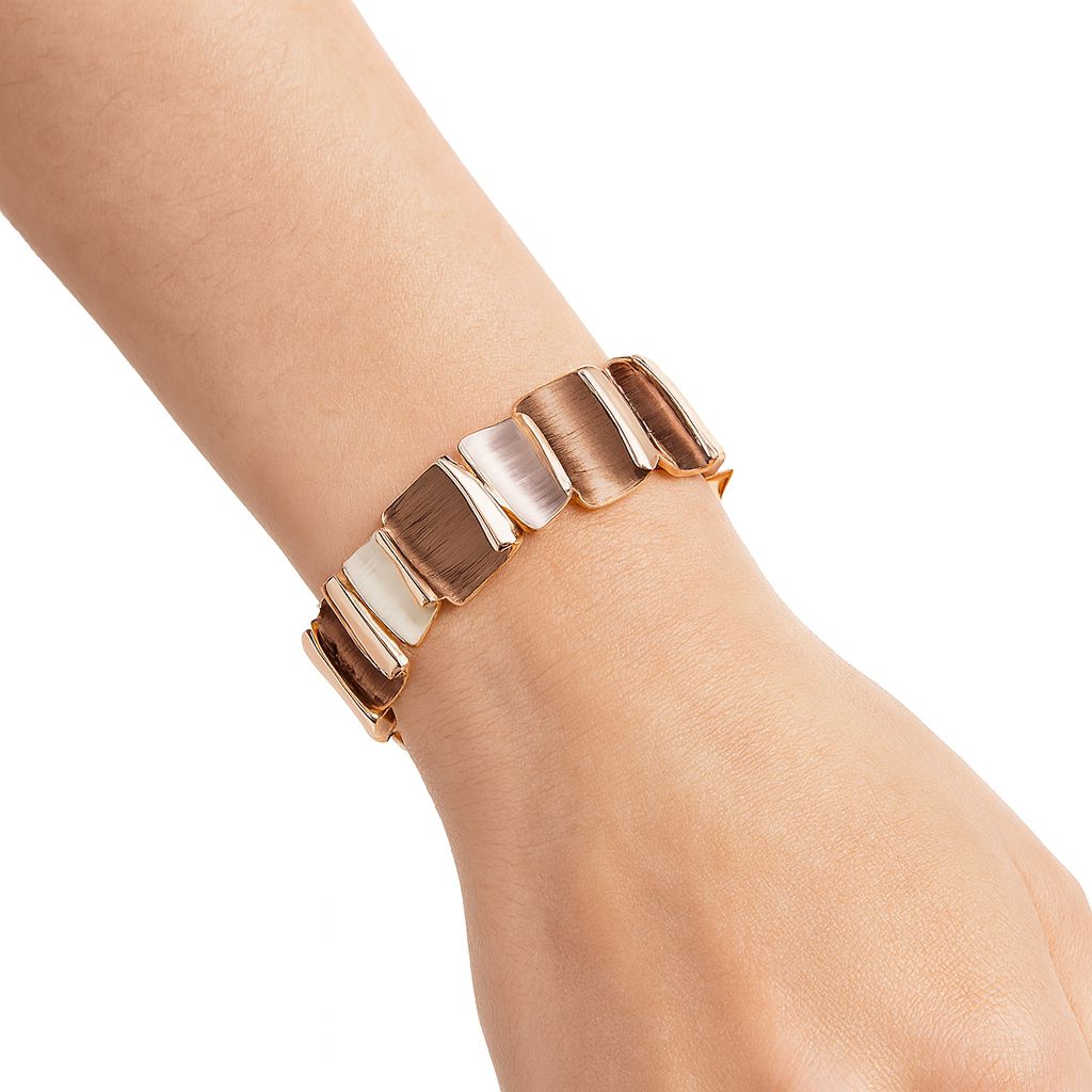 Artistic color block bracelet featuring hand-painted enamel panels