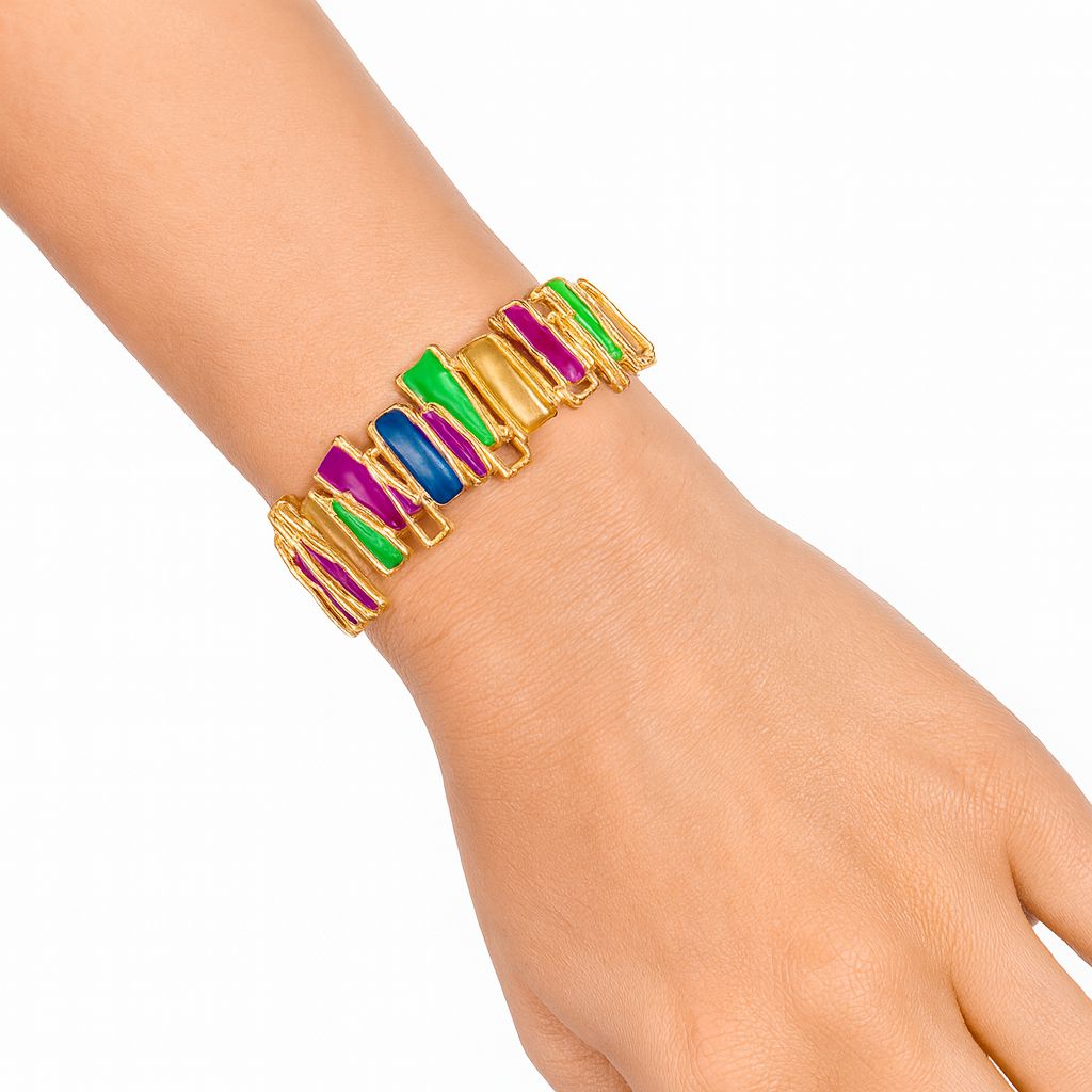 Stretch fit geometric enamel bracelet in vibrant colors