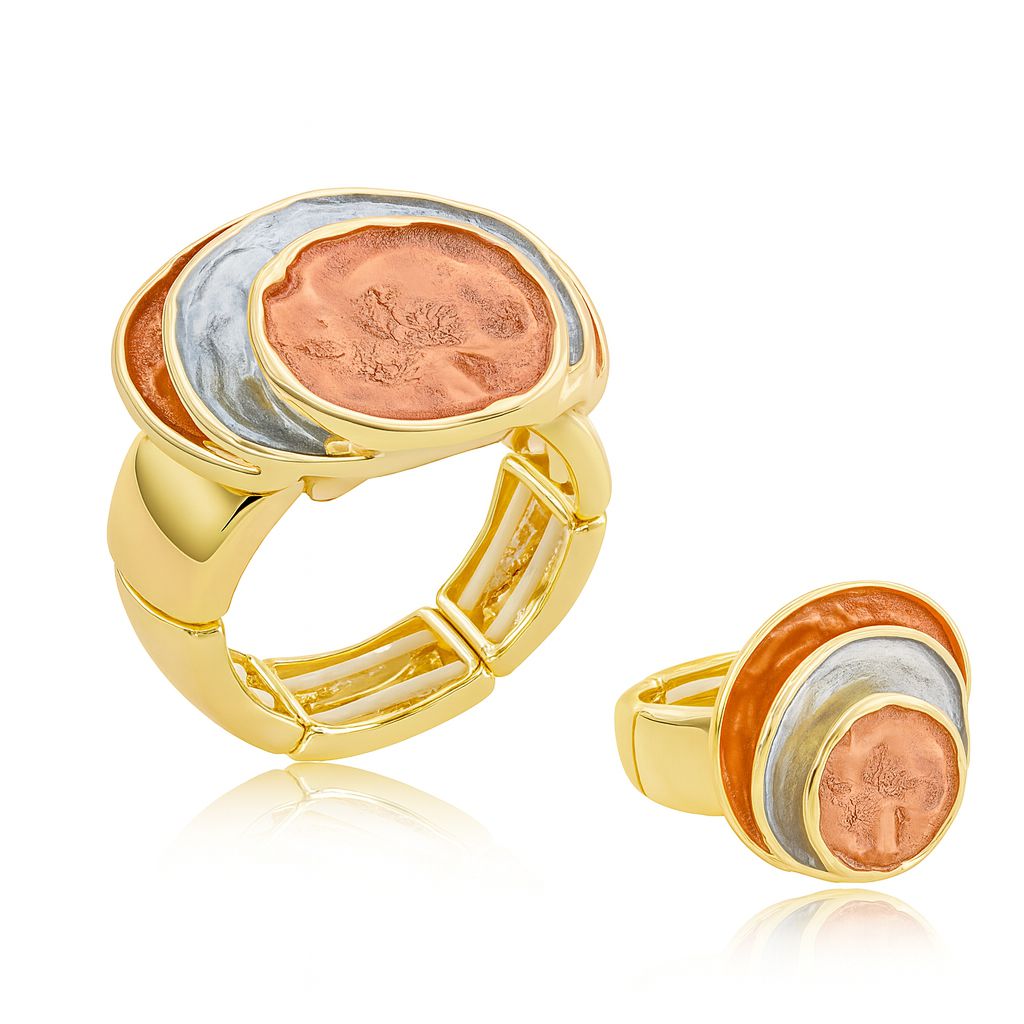 Artistic swirl statement ring with KC gold plating and hand-painted enamel
