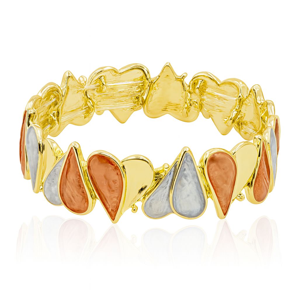 Artistic gold bangle featuring hand-painted teardrop enamel pieces