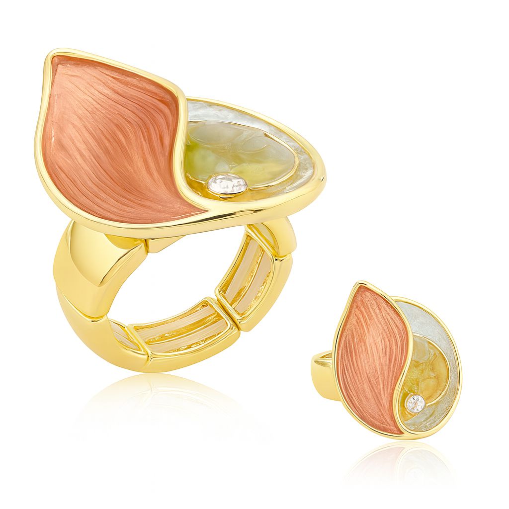 Hand-Painted Enamel Art Ring in KC Gold | Teardrop Statement Ring for Women | Adjustable Alloy Fashion Jewelry