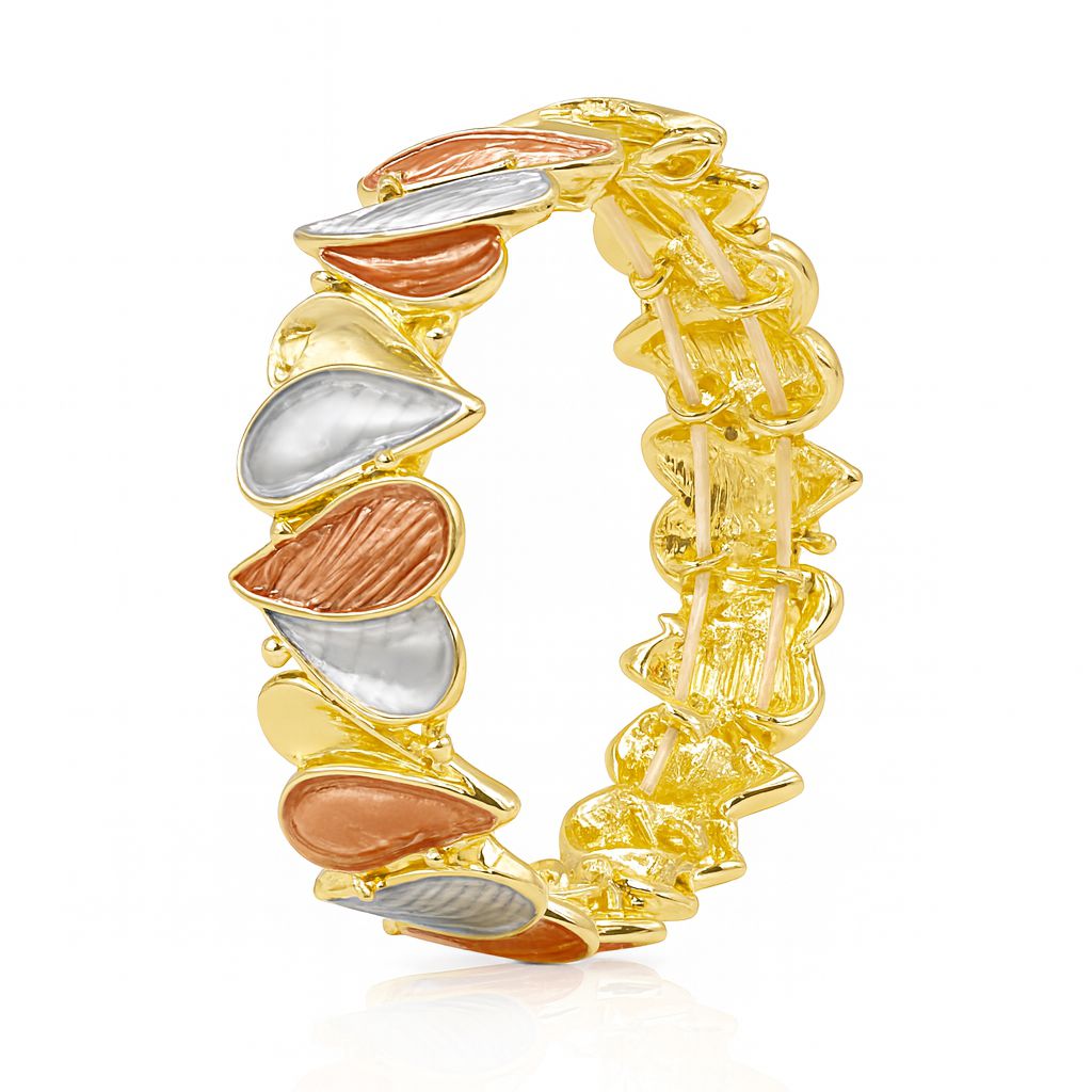 Multicolor teardrop enamel bangle bracelet with KC gold plating