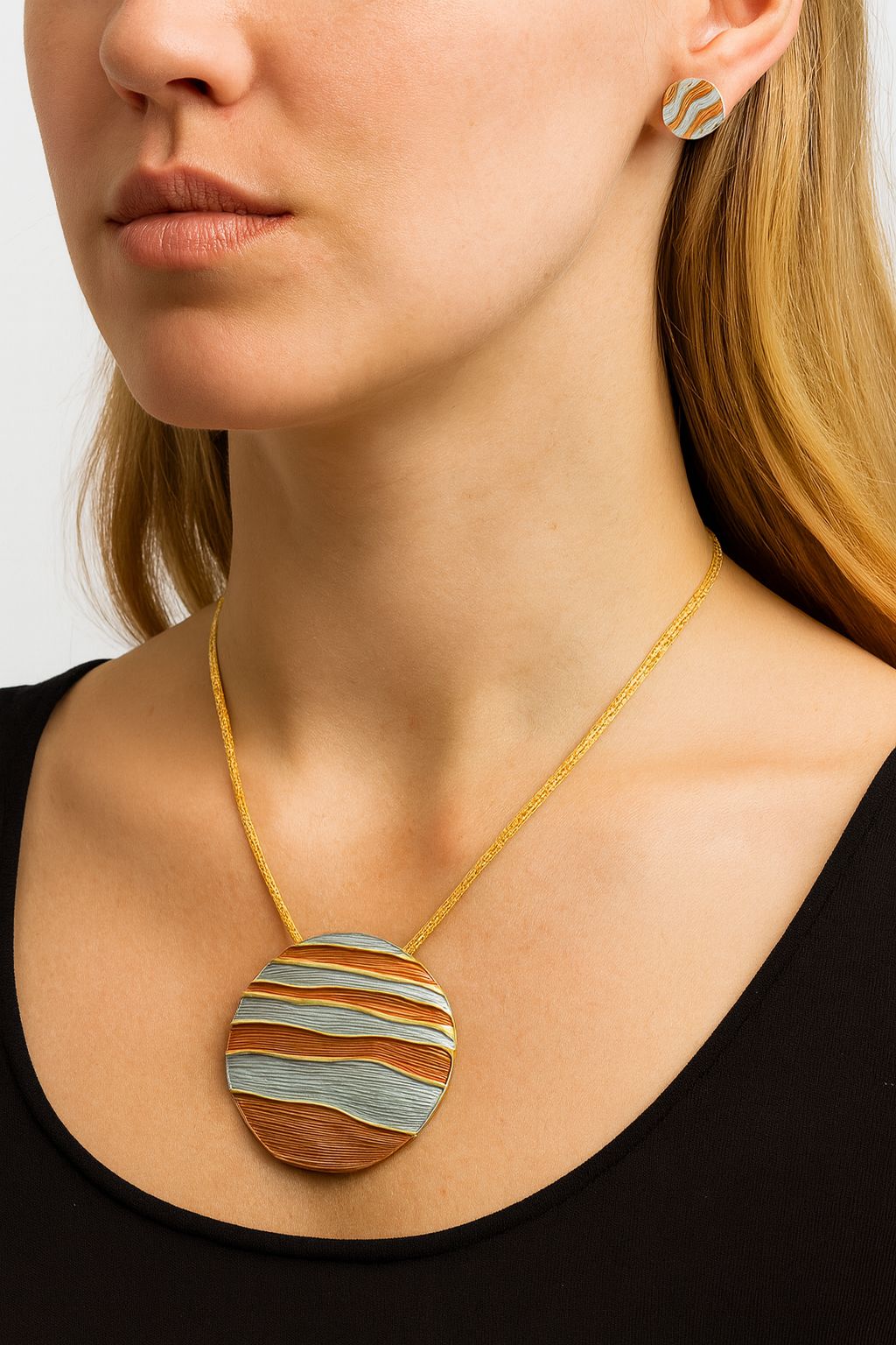 Abstract art pendant necklace with enamel details