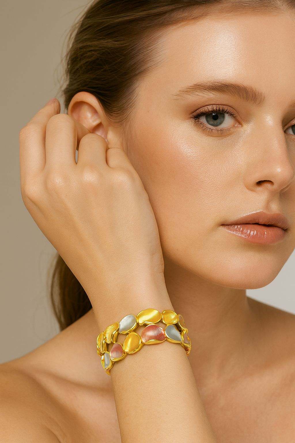 Textured enamel stretch bangle in gold and mixed colors